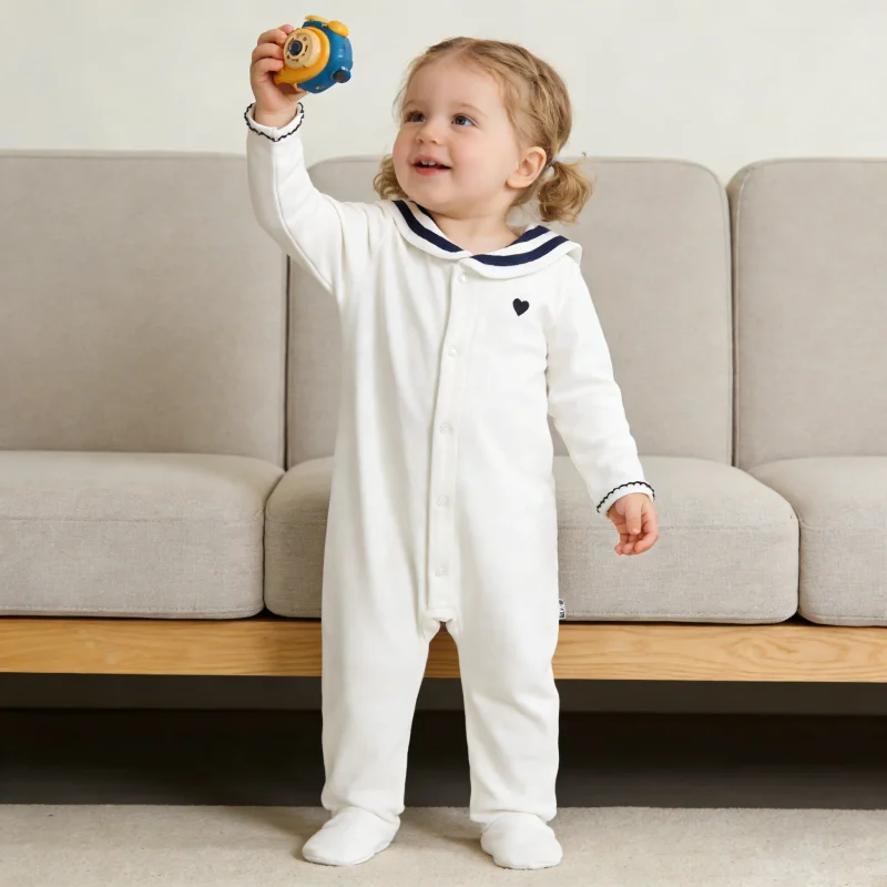 New Design 100%orginc Cotton Embroidery on Clothes Unisex  Grips Long Sleeves Closure Knitted Baby Clothes Baby Romper