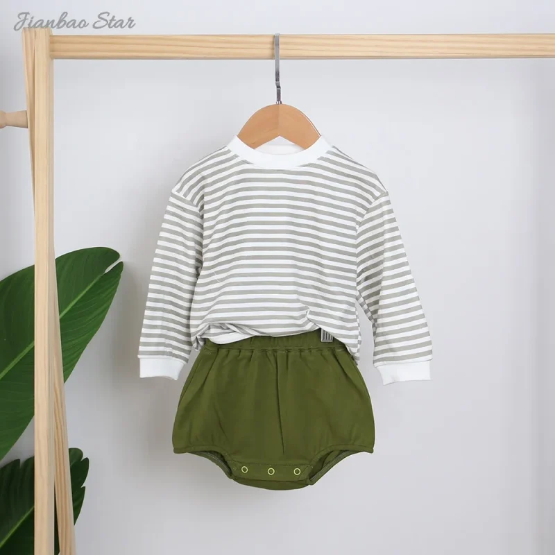 2pcs/set Fashion Baby Boys Girls Clothing Sets Cotton Kids Infantil Long Sleeve Shorts 2 Piece Set Spring Outfits 1 2 Years