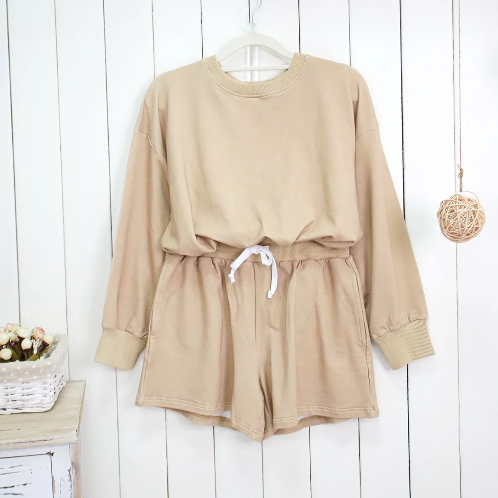 New Design Bamboo Cotton Fabric Knitted Outfits Long Sleeve Closure 2pcs Set OEM Service Women's Sweatshirt Outdoor Wear - Image 4