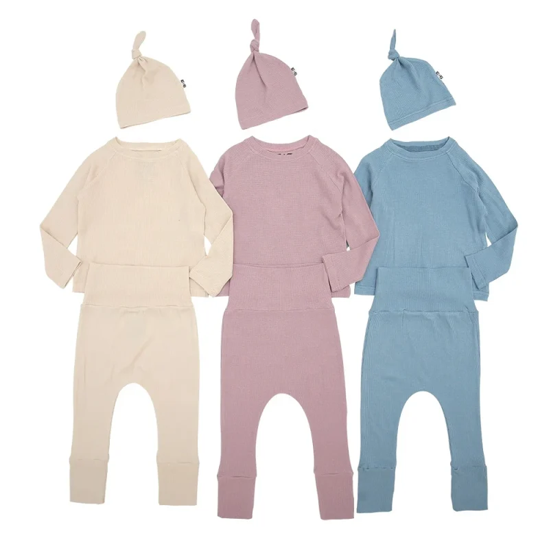 Long Sleeve Tops and Pants with Hats Sweatsuit Set Baby Winter Clothing for Toddler Kids Knitted Outfits with Hooded Tops