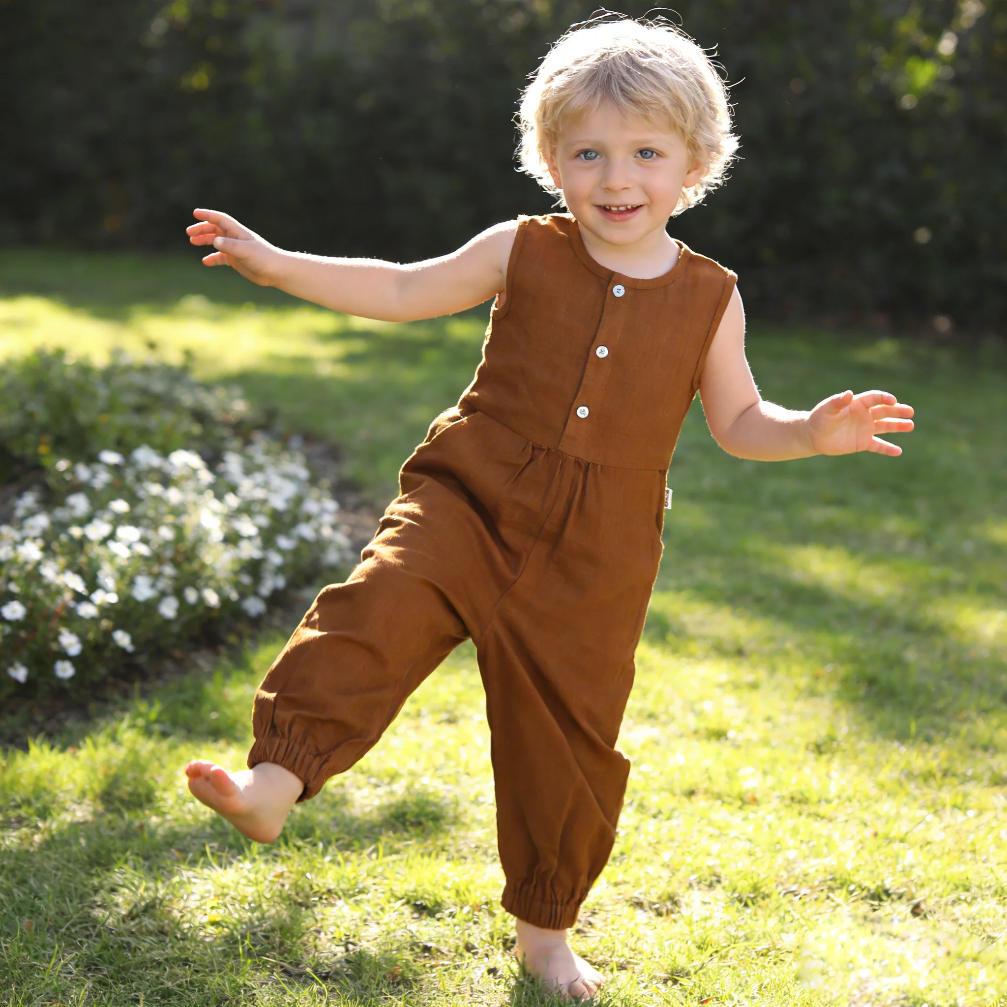 70% Viscose 30% Linen Breathable Washable Unisex Sleeveless Button Closure Knitted Summer Baby Romper Baby Clothes