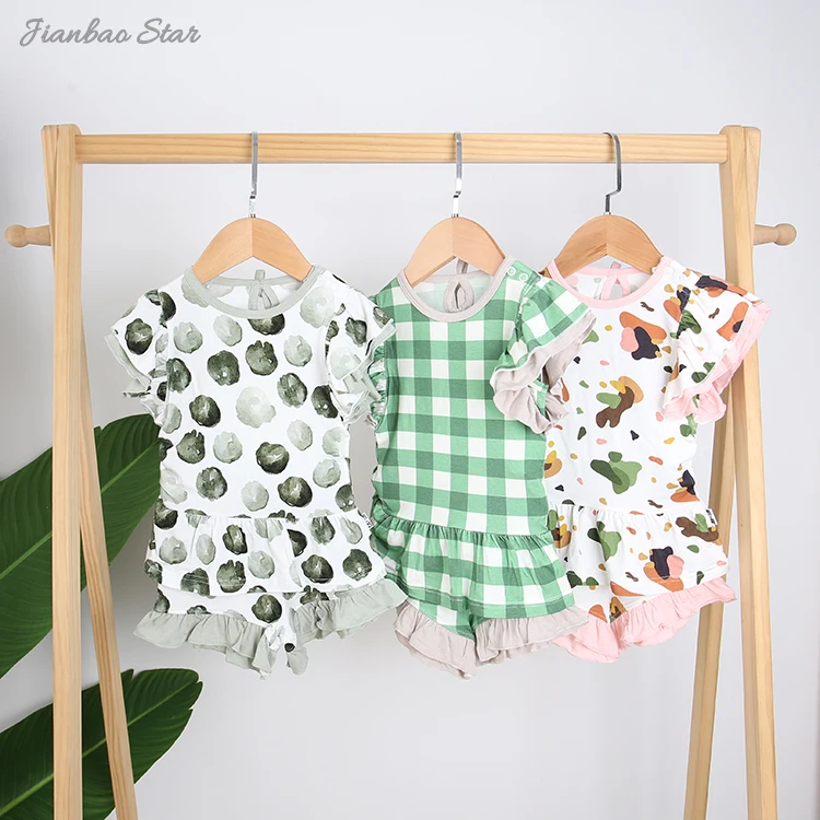 New Kids Clothing Baby Clothes Set High Quality Kids Shorts Children Girls Waffle Clothes Lovely Bamboo Baby Girls' Suit Set