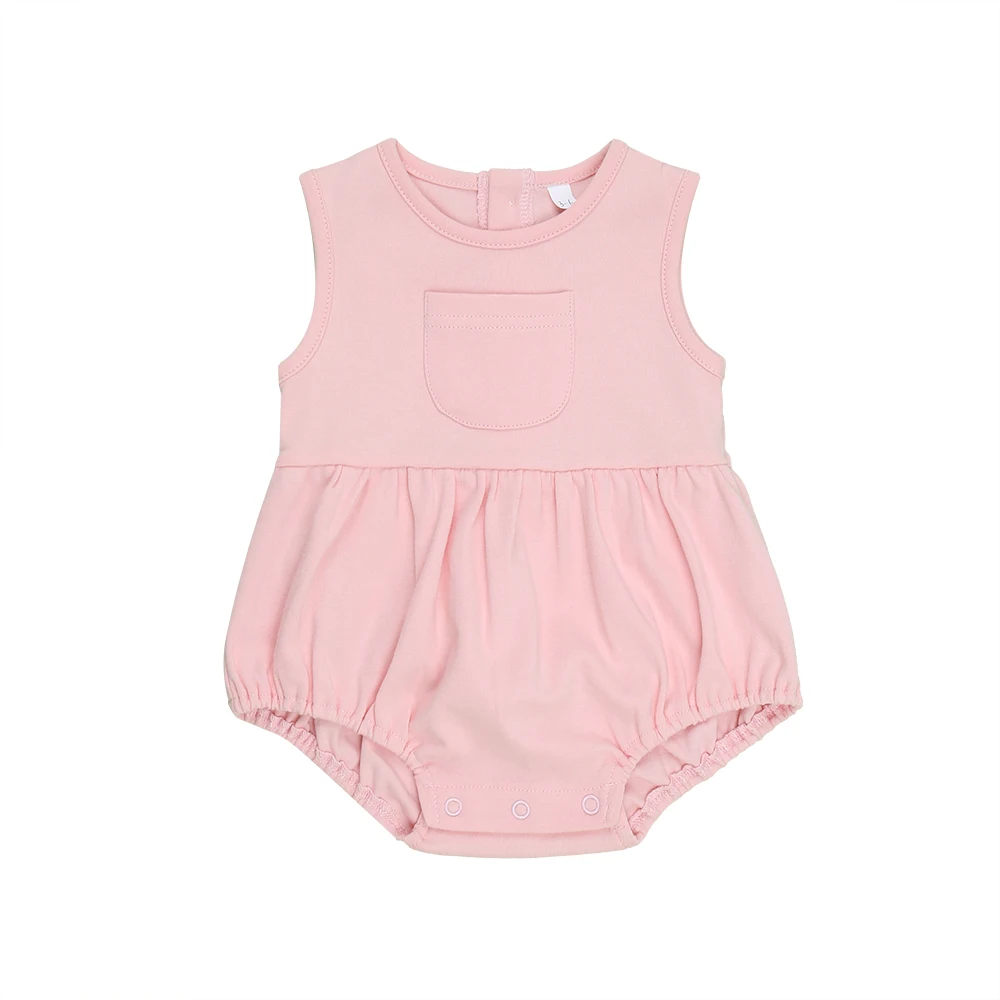 Summer Bamboo Viscose Baby Clothes Sleeveless Infant Romper Solid Button Baby Bodysuit With Pocket - Image 3